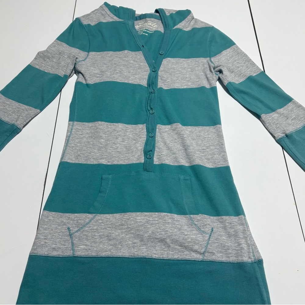 Aeropostale Green Gray Vintage Henley y2k Striped Hood 3/4 Long Sleeve Shirt